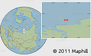 Savanna Style Location Map of the area around 74° 56' 39" N, 83° 22' 30" E, hill shading