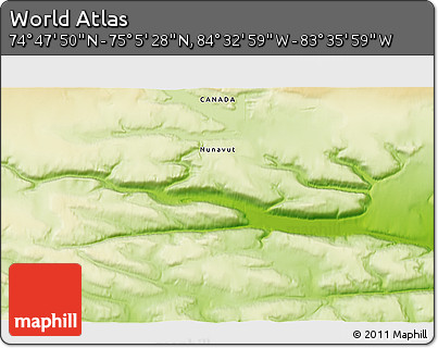 Physical 3D Map of the Area around 74° 56' 39" N, 84° 4' 29" W