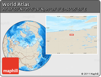 Shaded Relief Location Map of the Area around 74° 56' 39" N, 96° 7' 30" E