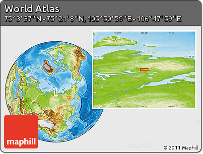 Physical Location Map of the Area around 75° 12' 23" N, 106° 19' 29" E