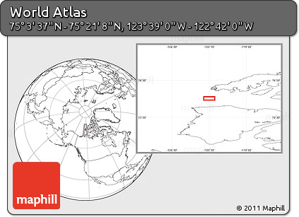 Blank Location Map of the Area around 75° 12' 23" N, 123° 10' 30" W