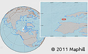 Gray Location Map of the area around 75° 12' 23" N, 123° 10' 30" W, hill shading