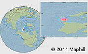 Savanna Style Location Map of the area around 75° 12' 23" N, 124° 1' 30" W, hill shading