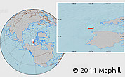 Gray Location Map of the area around 75° 12' 23" N, 124° 52' 30" W, hill shading