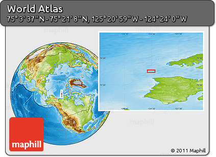 Physical Location Map of the Area around 75° 12' 23" N, 124° 52' 30" W