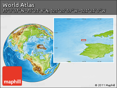 Physical Location Map of the Area around 75° 12' 23" N, 124° 52' 30" W