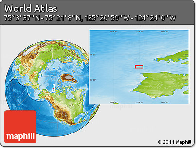 Physical Location Map of the Area around 75° 12' 23" N, 124° 52' 30" W