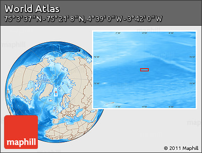 Shaded Relief Location Map of the Area around 75° 12' 23" N, 4° 10' 30" W