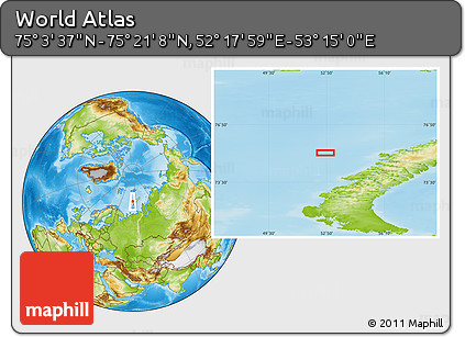 Physical Location Map of the Area around 75° 12' 23" N, 52° 46' 29" E