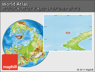 Physical Location Map of the Area around 75° 12' 23" N, 52° 46' 29" E