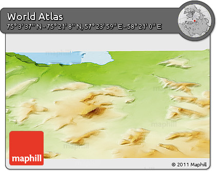 Physical 3D Map of the Area around 75° 12' 23" N, 57° 52' 30" E
