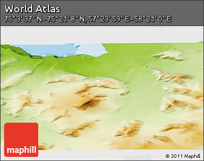 Physical 3D Map of the Area around 75° 12' 23" N, 57° 52' 30" E