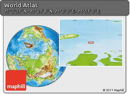 Physical Location Map of the Area around 75° 12' 23" N, 71° 28' 29" E