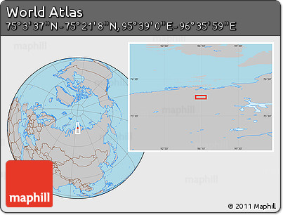 Gray Location Map of the Area around 75° 12' 23" N, 96° 7' 30" E