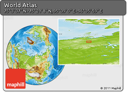 Physical Location Map of the Area around 75° 12' 23" N, 96° 7' 30" E