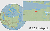 Savanna Style Location Map of the area around 75° 12' 23" N, 96° 7' 30" E, hill shading