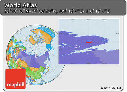Political Location Map of the Area around 75° 28' 0" N, 109° 43' 29" E