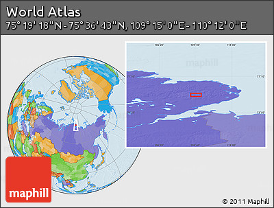 Political Location Map of the Area around 75° 28' 0" N, 109° 43' 29" E