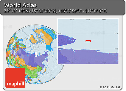 Political Location Map of the Area around 75° 28' 0" N, 116° 31' 30" E