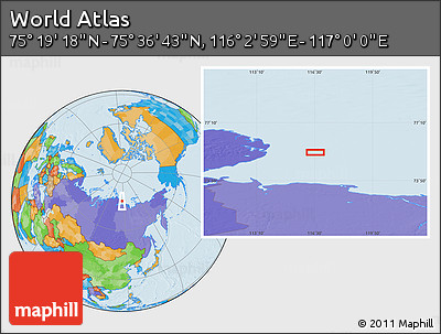 Political Location Map of the Area around 75° 28' 0" N, 116° 31' 30" E
