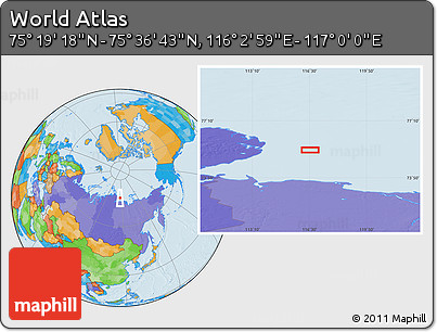 Political Location Map of the Area around 75° 28' 0" N, 116° 31' 30" E