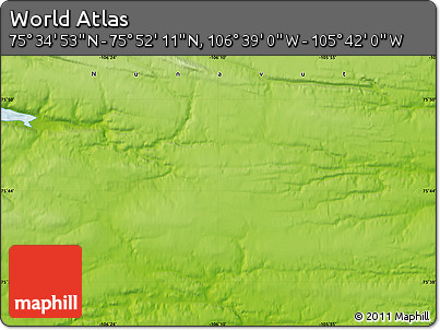 Physical Map of the Area around 75° 43' 32" N, 106° 10' 30" W