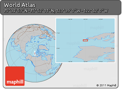 Gray Location Map of the Area around 75° 43' 32" N, 123° 10' 30" W