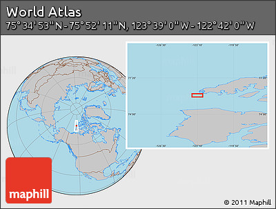 Gray Location Map of the Area around 75° 43' 32" N, 123° 10' 30" W