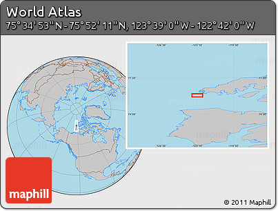 Gray Location Map of the Area around 75° 43' 32" N, 123° 10' 30" W