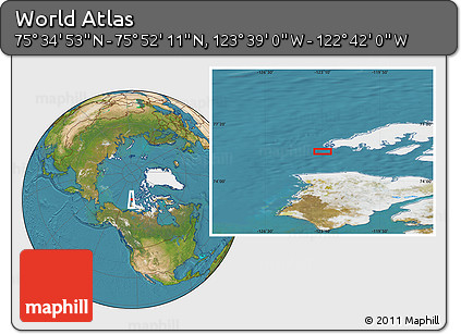 Satellite Location Map of the Area around 75° 43' 32" N, 123° 10' 30" W