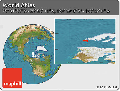 Satellite Location Map of the Area around 75° 43' 32" N, 123° 10' 30" W