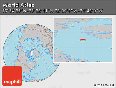 Gray Location Map of the Area around 75° 43' 32" N, 72° 10' 30" W