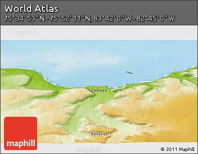Physical 3D Map of the Area around 75° 43' 32" N, 83° 13' 29" W
