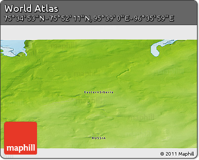 Physical 3D Map of the Area around 75° 43' 32" N, 96° 7' 30" E