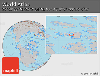 Gray Location Map of the Area around 75° 58' 58" N, 100° 13' 29" W