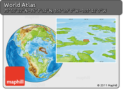 Physical Location Map of the Area around 75° 58' 58" N, 106° 10' 30" W