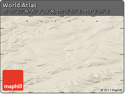 Shaded Relief Map of the Area around 75° 58' 58" N, 110° 34' 29" E