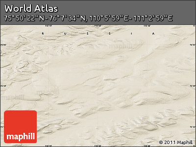 Shaded Relief Map of the Area around 75° 58' 58" N, 110° 34' 29" E