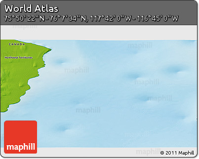 Physical 3D Map of the Area around 75° 58' 58" N, 117° 13' 29" W