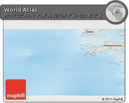 Shaded Relief 3D Map of the Area around 75° 58' 58" N, 123° 10' 30" W