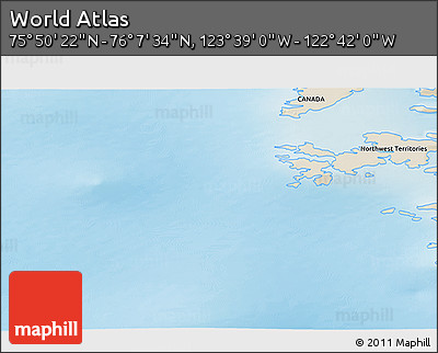 Shaded Relief 3D Map of the Area around 75° 58' 58" N, 123° 10' 30" W
