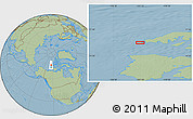 Savanna Style Location Map of the area around 75° 58' 58" N, 123° 10' 30" W, hill shading
