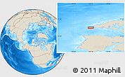 Shaded Relief Location Map of the area around 75° 58' 58" N, 123° 10' 30" W