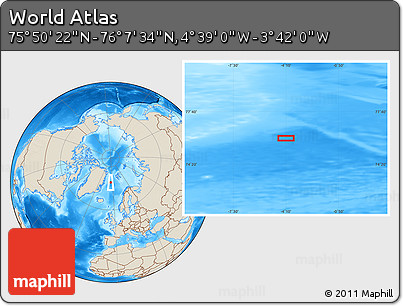 Shaded Relief Location Map of the Area around 75° 58' 58" N, 4° 10' 30" W
