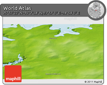 Physical 3D Map of the Area around 75° 58' 58" N, 94° 25' 30" E