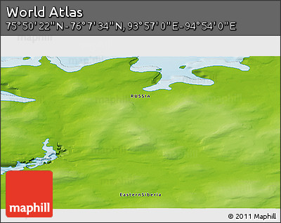 Physical 3D Map of the Area around 75° 58' 58" N, 94° 25' 30" E
