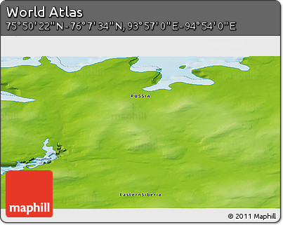 Physical 3D Map of the Area around 75° 58' 58" N, 94° 25' 30" E