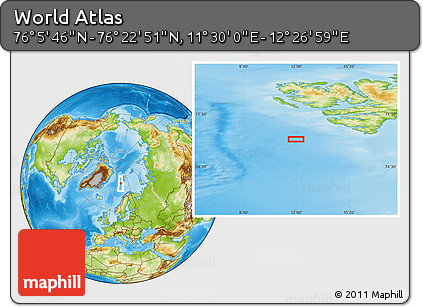 Physical Location Map of the Area around 76° 14' 18" N, 11° 58' 29" E