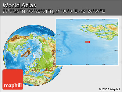 Physical Location Map of the Area around 76° 14' 18" N, 11° 58' 29" E