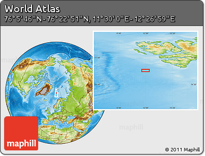 Physical Location Map of the Area around 76° 14' 18" N, 11° 58' 29" E